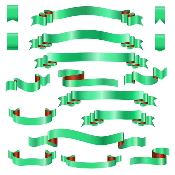 Set nastri verdi con gradiente, illustrazione vettoriale — Vettoriale Stock
