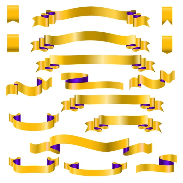 Nastri gialli impostati con gradiente, illustrazione vettoriale — Vettoriale Stock