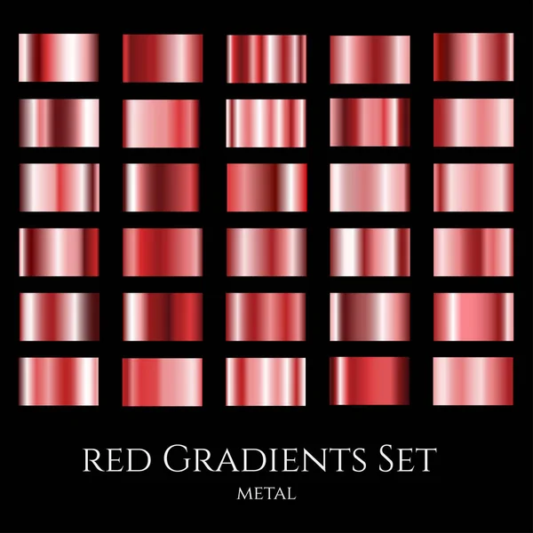 Conjunto vectorial de gradientes metálicos rojos. Colección de muestras de gradación — Vector de stock