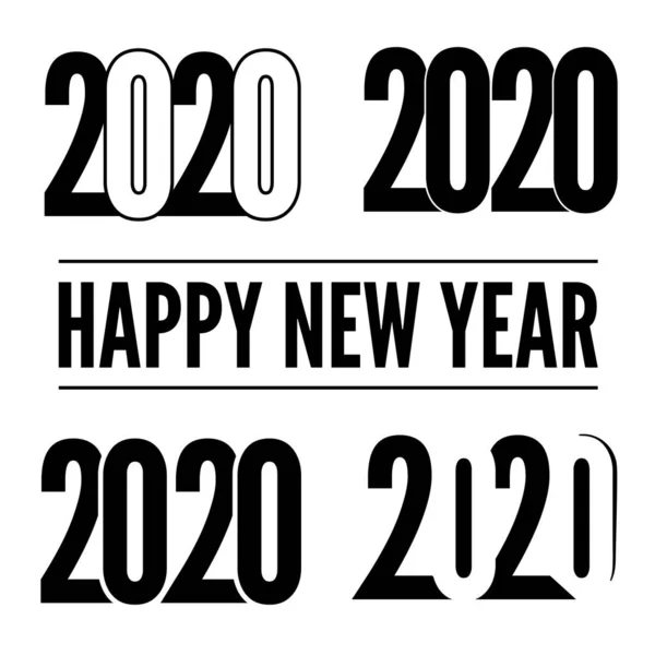 2020 feliz año nuevo logotipo conjunto. Etiqueta negra vectorial aislada en blanco — Archivo Imágenes Vectoriales