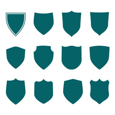 Kalkan şekli simgeleri ayarlandı. Siyah etiket işaretleri. Korunma sembolü,