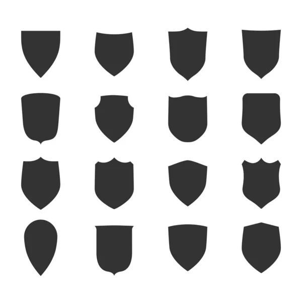 Shield shape icons set. Black label signs. Symbol of protection, — 스톡 벡터