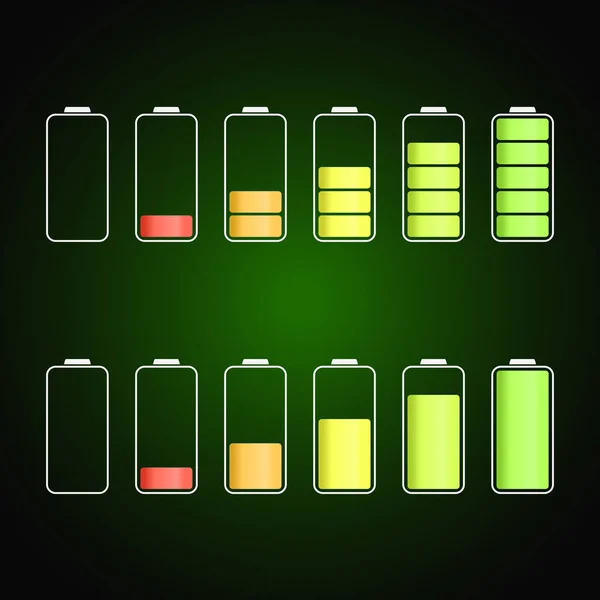 Vector empty to full charge battery collection — ストックベクタ