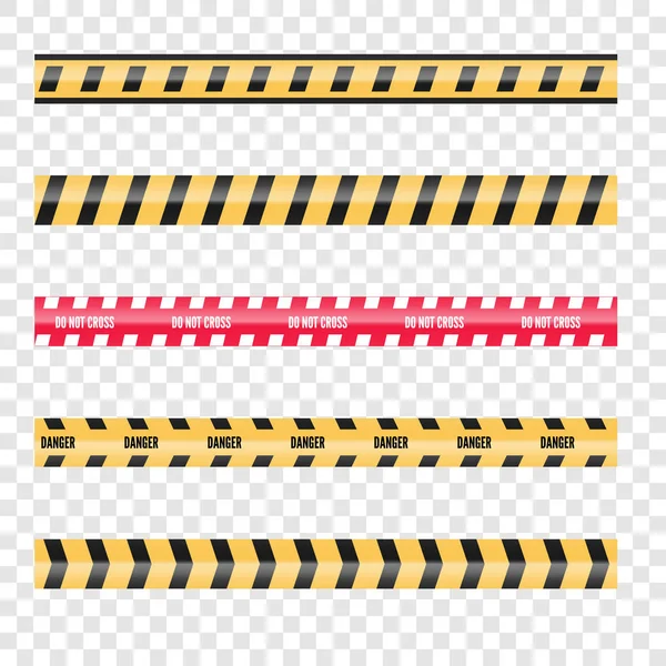 Set of caution danger tapes. Warning security vector. Barricade lines. — Stock Vector