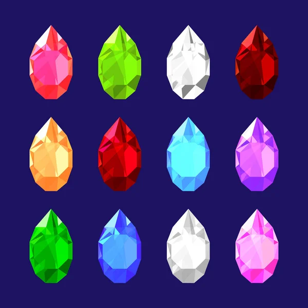 Des pierres précieuses colorées. Collection de cristaux de bijoux. Différentes pierres précieuses — Image vectorielle