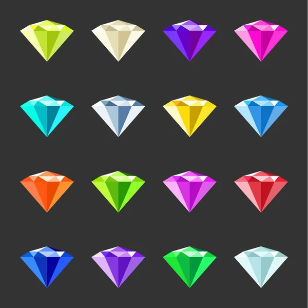 Conjunto de gemas coloridas. Colección cristales de joyería. Piedras preciosas diferentes — Vector de stock