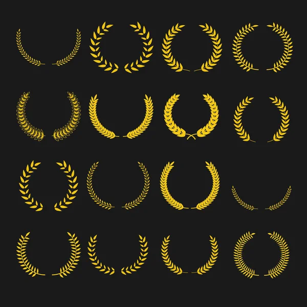 Set di simboli della corona di alloro. Collezione di elementi vintage — Vettoriale Stock
