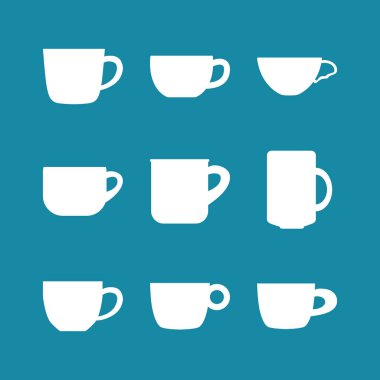 Çay ya da kahve fincanı koleksiyonu. Vektör simgeleri ayarlandı. Kafe sembolleri