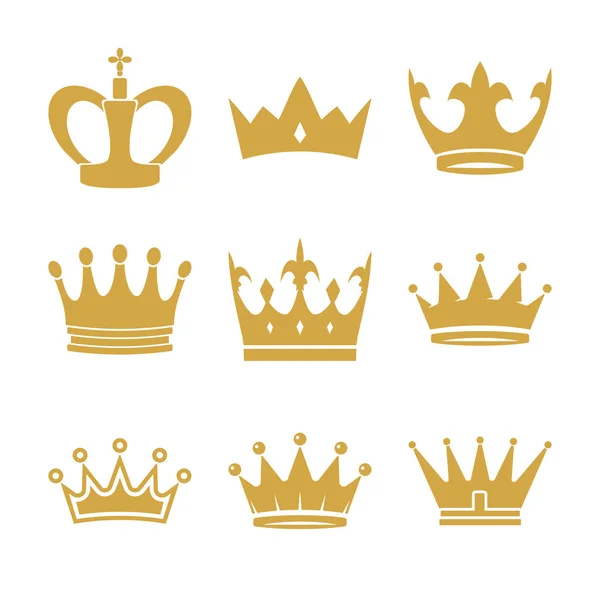 Couronne dorée symboles ensemble. Collection d'icônes de luxe vectorielles — Image vectorielle