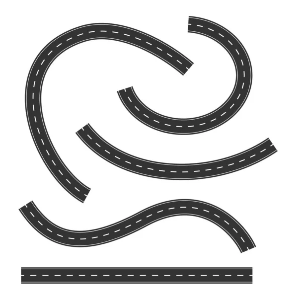 Set of Road Marking Isolated Background. Top View. Curved Highway — 스톡 벡터