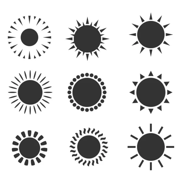 Sun icons set. Flat shining symbols collection. Daylight logos — 스톡 벡터