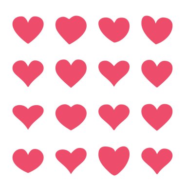 Düz tasarımda kırmızı kalp simgeleri kümesi
