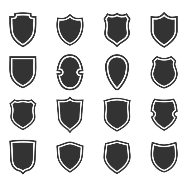 Shield shape icons set. Gray label signs. Symbol of protection — Stock Vector