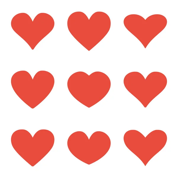 Conjunto de iconos corazón rojo en un diseño plano — Vector de stock