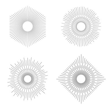 Vintage tasarım için Retro Sun patlayan şekiller. Vektör çerçevelerinin koleksiyonu