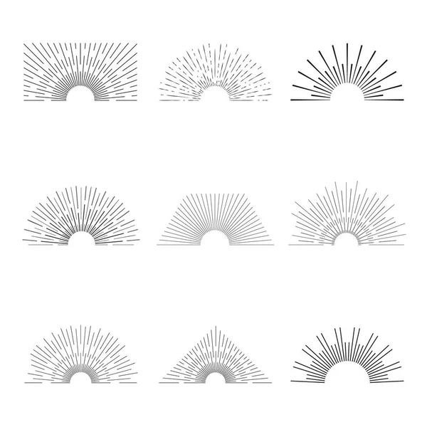 Conjunto de formas retro sol estallido para el diseño vintage. Colección de marcos vectoriales — Archivo Imágenes Vectoriales