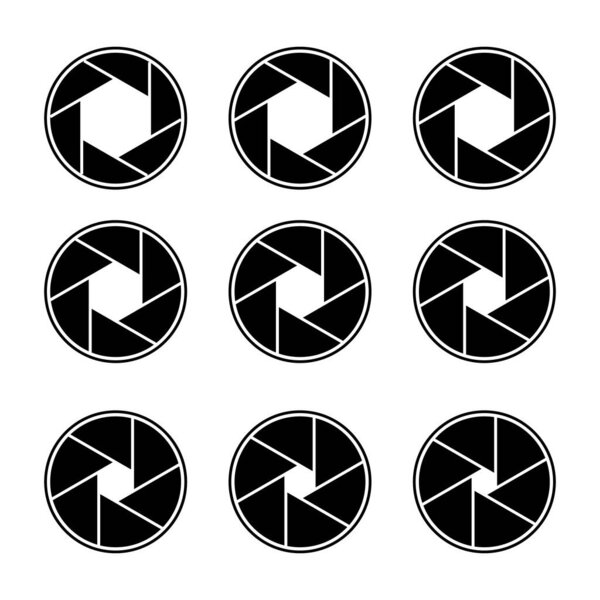 Camera lens diaphragm icon set. Camera shutter symbols, Vector illustration