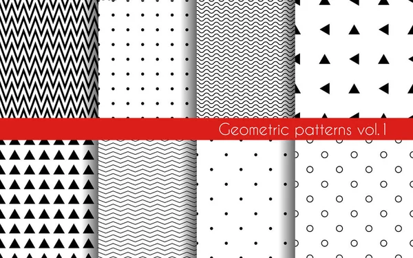 Conjunto de patrones geométricos monocromáticos sin costura — Vector de stock