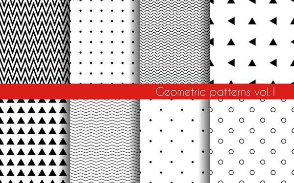 Conjunto de patrones geométricos monocromáticos sin costura — Vector de stock