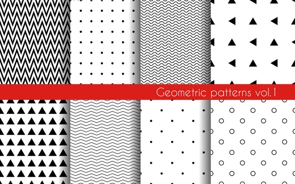 Ensemble de motifs géométriques monochromes sans couture Illustrations De Stock Libres De Droits