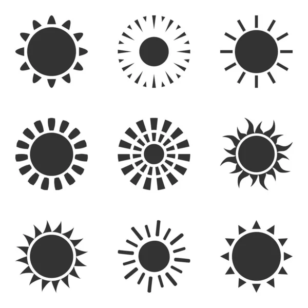 Zon iconen gaan onder. Vlakke glanzende symbolen collectie. Daglichtlogo 's — Stockvector