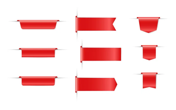 Conjunto de cintas y etiquetas rojas vacías de venta. Vector banners de descuento — Archivo Imágenes Vectoriales