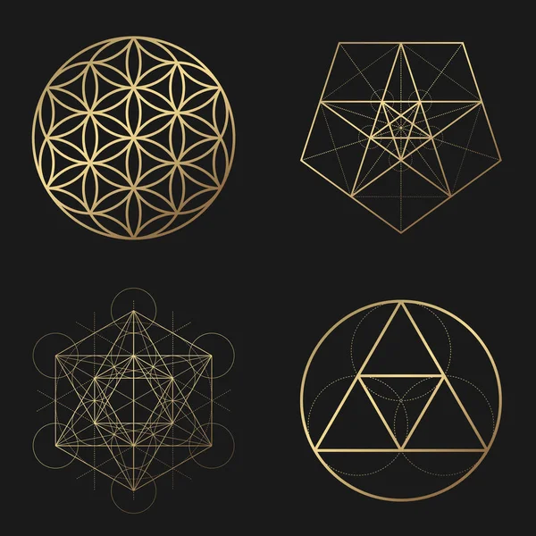 Heilige geometrie gouden vector ontwerp elementen collectie — Stockvector
