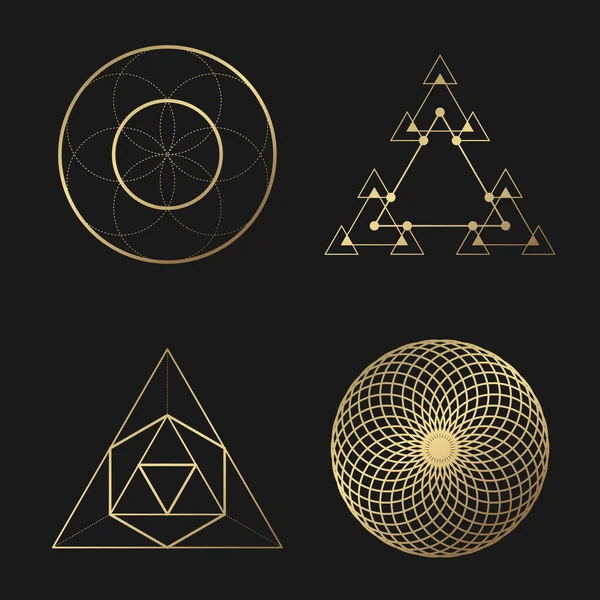 Sacred geometry golden vector design elements collection — Stock Vector