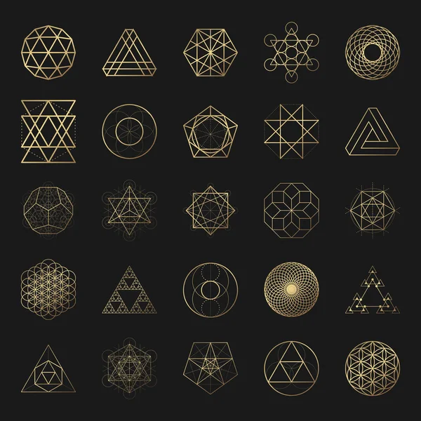 Sacred geometry golden vector design elements collection — Stock Vector