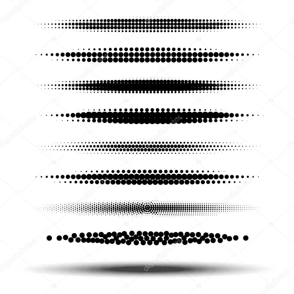 Set of halftone backgrounds. Dotted abstract forms. Black dots on white. Vector illustration. Blank design elements collection.