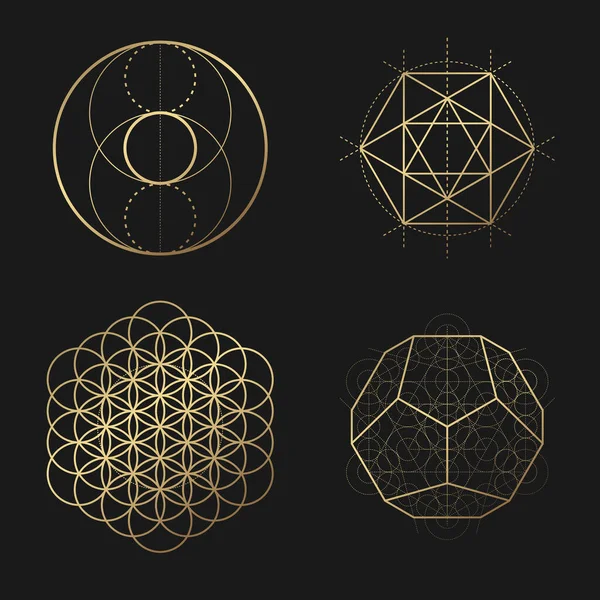 Heilige geometrie gouden vector ontwerp elementen collectie — Stockvector