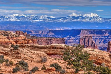 La Sal Mountains and Mesa Arch.  clipart