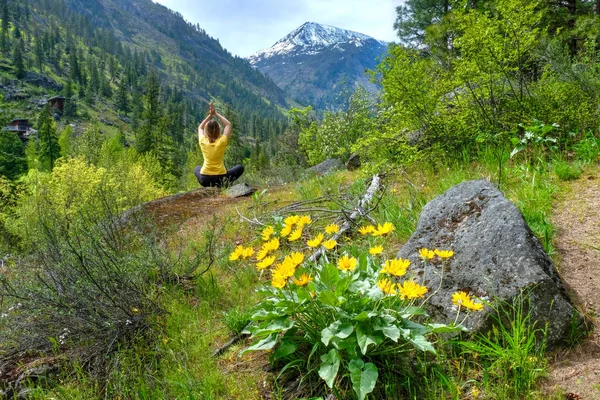 Mujer meditando en la naturaleza. — Foto de Stock