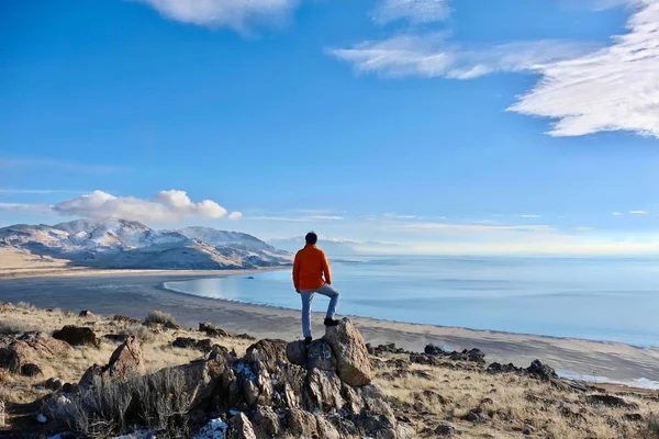 Great Salt Lake en Antelope eiland in een winterdag. — Stockfoto