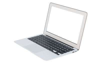 Beyaz arka plan üzerinde beyaz dizüstü closeup yan görünüm