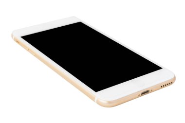 Beyaz arka plan üzerinde izole altın cep telefonu yan görünüm