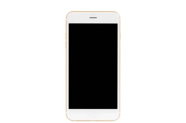 Altın cep telefonu beyaz arka plan üzerinde izole önden görünümü