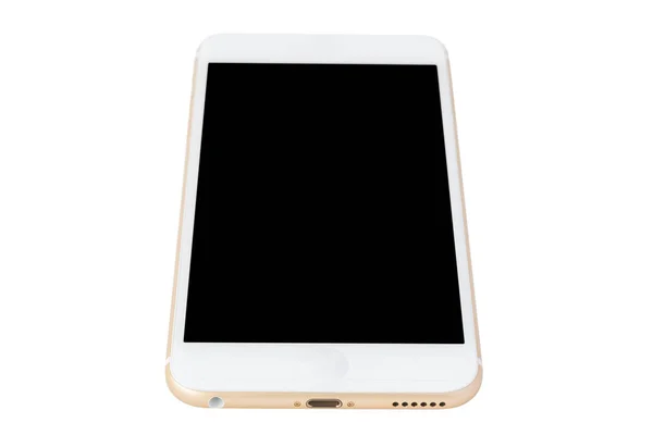 Вид спереди золотого мобильного телефона изолирован на белом фоне — стоковое фото