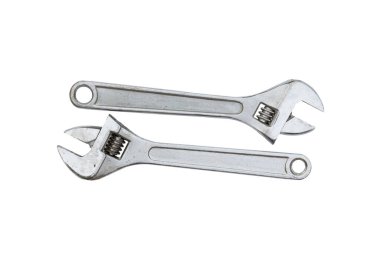 Beyaz arkaplanda izole edilmiş iki İngiliz anahtarı