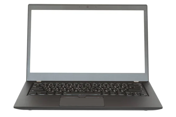 Один Чорний Ноутбук Білим Екраном Ізольований Білому Тлі — стокове фото