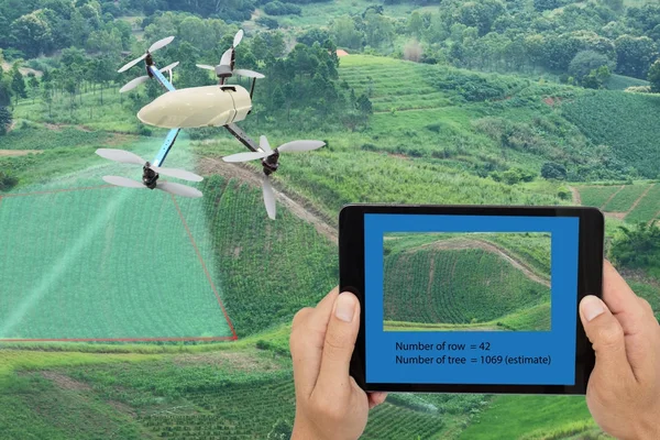 Conceito de agricultura inteligente, drone usar uma tecnologia na agricultura sagacidade — Fotografia de Stock