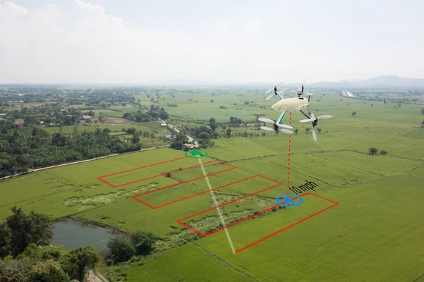 Conceito de agricultura inteligente, drone usar uma tecnologia na agricultura sagacidade — Fotografia de Stock