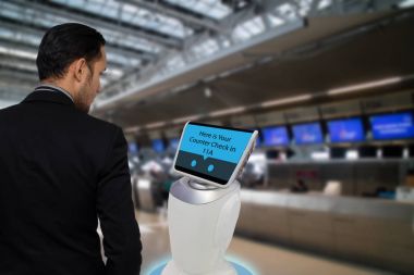 Akıllı robot teknoloji kavramı, yolcu izleyin bir hizmet