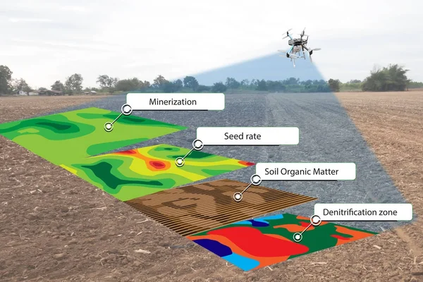 Smart agriculture concept, farmer use infrared in drone with hig — Stock Photo, Image