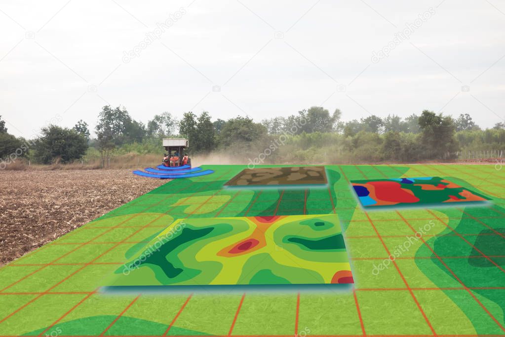 smart agriculture concept, farmer use infrared in tractor with h