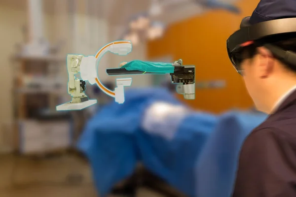 Smart Medicinsk Teknik Robot Konceptet Doctor Blurred Användning Augmented Blandat — Stockfoto