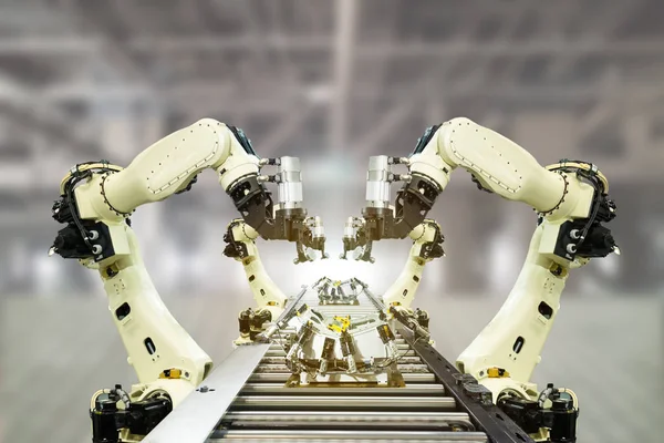 Conceito Tecnologia Iot Industry Fábrica Inteligente Usando Braços Robóticos Automação — Fotografia de Stock