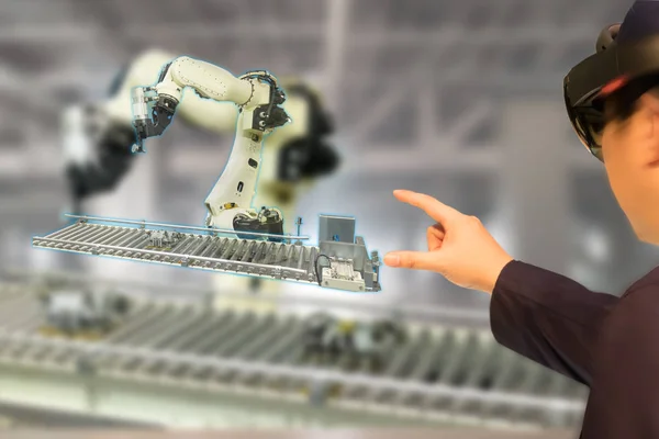 Iot Industrie Concept Industriële Engineer Blurred Met Behulp Van Slimme — Stockfoto