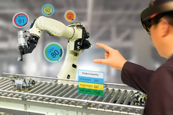 Iot Industrie Concept Industriële Engineer Blurred Met Behulp Van Slimme — Stockfoto