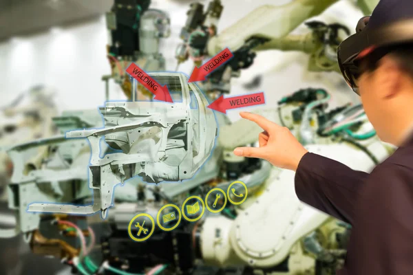 Iot Industrie Concept Industriële Engineer Blurred Met Behulp Van Slimme — Stockfoto